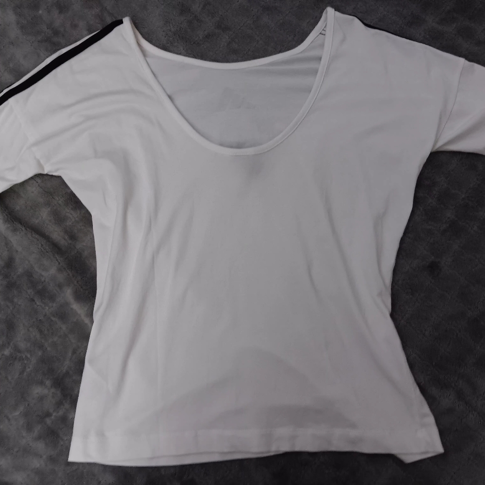 Adidas Women's White Jersey with Black Accents and Scooped Back - Picture 2 of 3